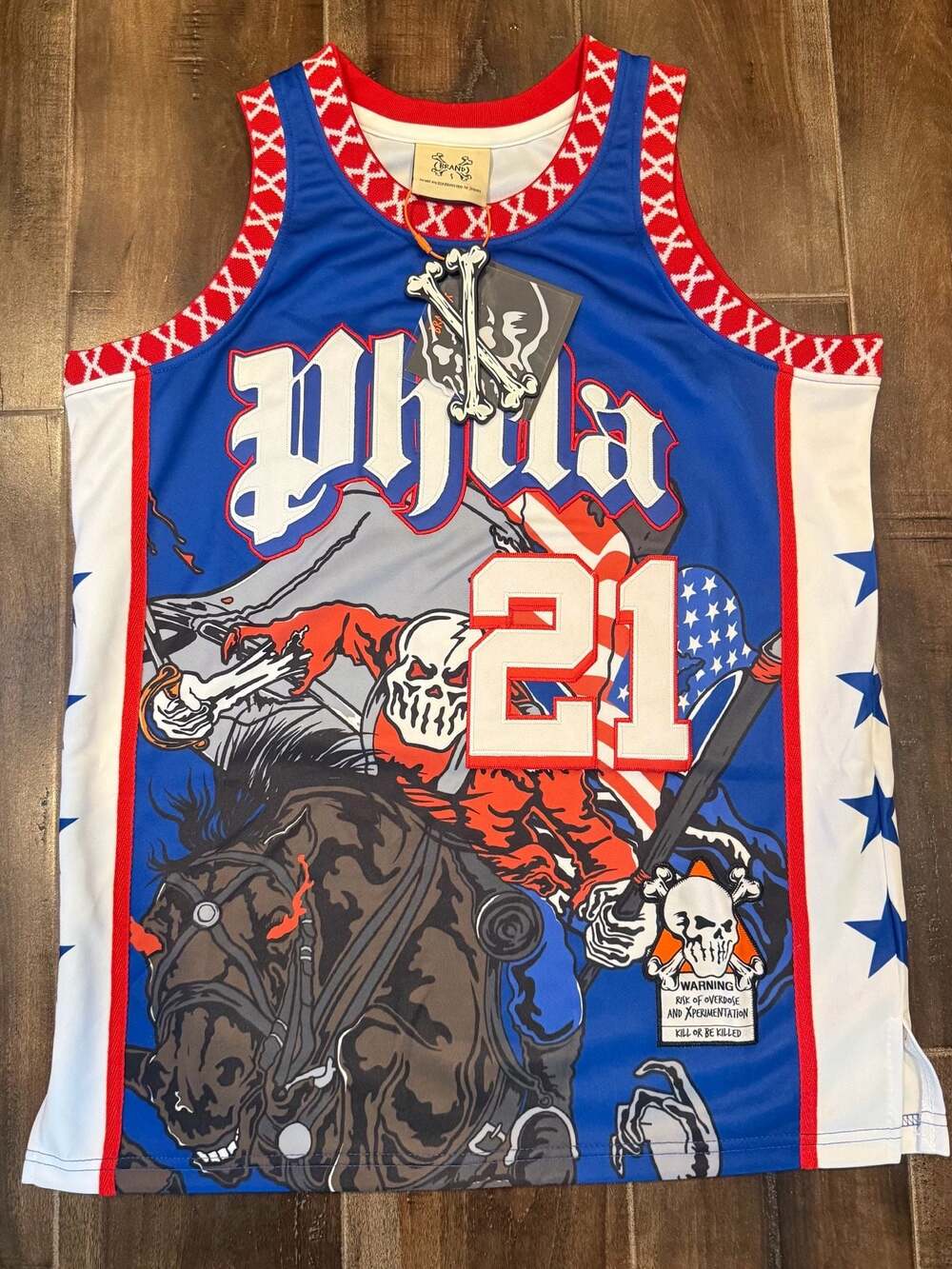 Brand X Joel Embiid 21 Philadelphia 76ers Skull Graphic Basketball Jersey
